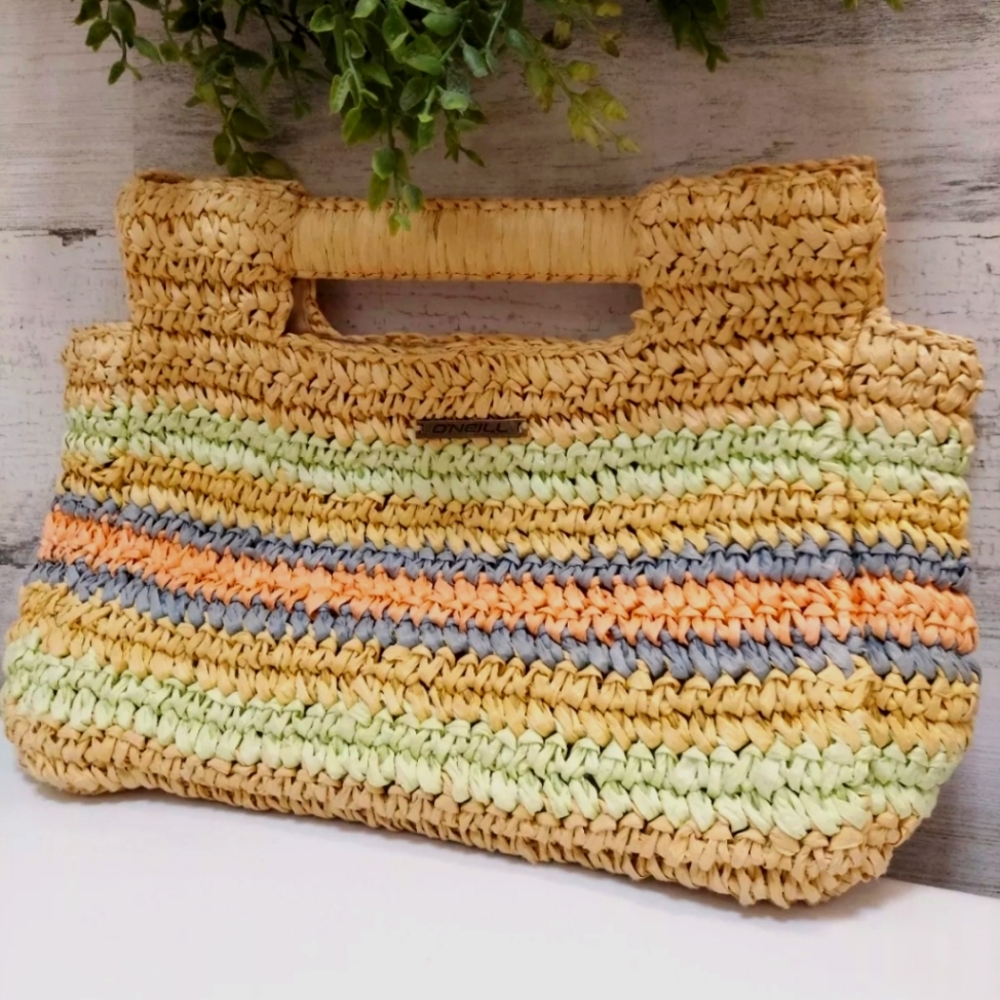O'Neill Brandi Raffia Straw Hand Bag mini Tote Multicolored stripe